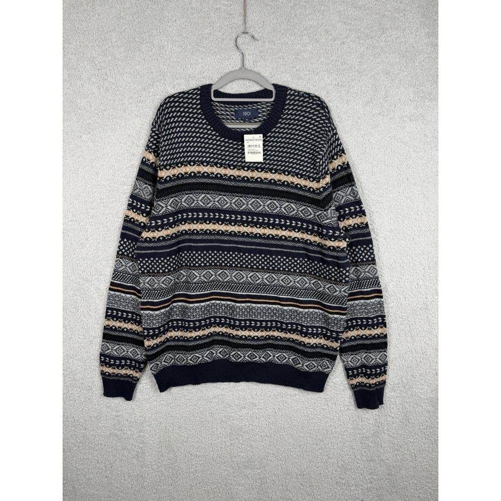 1901 Nordstrom Fair Isle Crewneck Sweater Navy Jacquard Men's XL NWT